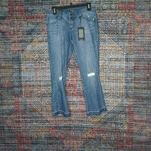 Dear John womens dark distressed stretch boot frayed jeans 26x26 NWT